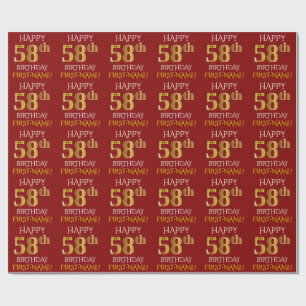 Papel De Presente Vermelho, ANIVERSÁRIO FELIZ Dourado do falso "58t