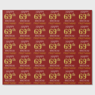Papel De Presente Vermelho, ANIVERSÁRIO FELIZ Dourado do falso "69t