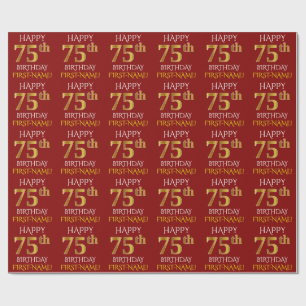 Papel De Presente Vermelho, ANIVERSÁRIO FELIZ Dourado do falso "75t
