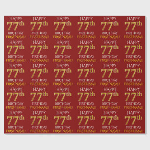 Papel De Presente Vermelho, ANIVERSÁRIO FELIZ Dourado do falso "77t