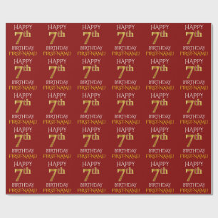 Papel De Presente Vermelho, ANIVERSÁRIO FELIZ Dourado do falso "7o 