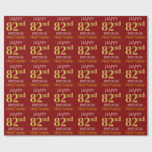Papel De Presente Vermelho, ANIVERSÁRIO FELIZ Dourado do falso "82n