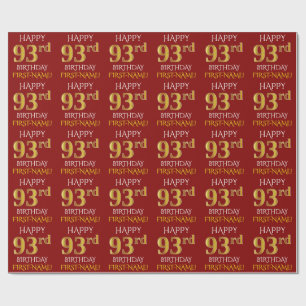 Papel De Presente Vermelho, ANIVERSÁRIO FELIZ Dourado do falso "93r