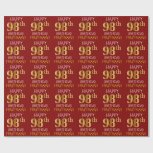 Papel De Presente Vermelho, ANIVERSÁRIO FELIZ Dourado do falso "98t