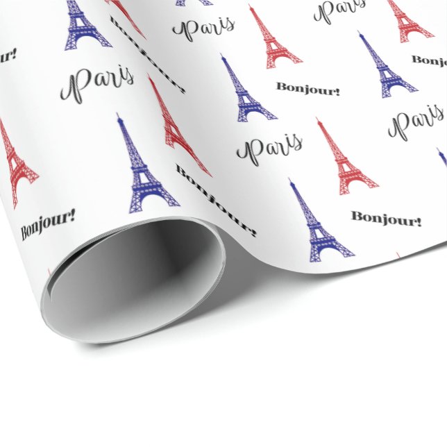 Papel De Presente Vermelho Azul Paris França (Ponta do rolo)