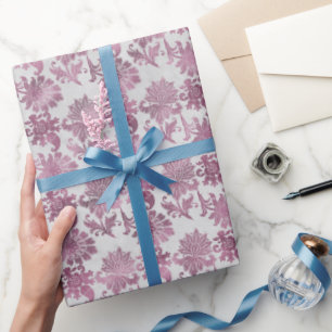 Papel De Presente Vermelho Borgonha Floral Prata