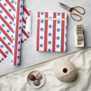 Papel De Presente Vermelho branco e azul patriótico