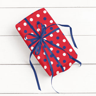 Papel De Presente Vermelho Branco e Azul Tricolor Bolinhas