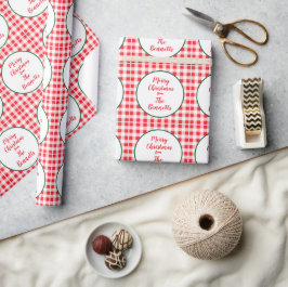 Papel De Presente Vermelho Branco Xadrez FELIZ NATAL Nome