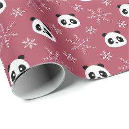 Papel De Presente Vermelho Brilhante Claro - Pandas Bonitas com Floc