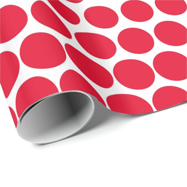Papel De Presente Vermelho Cádmio Bolinha Branco Moderno (Ponta do rolo)