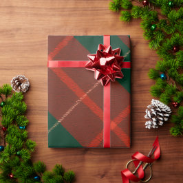Papel De Presente Vermelho Clássico e Verde Xadrez Tartan Natal