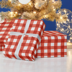 Papel De Presente Vermelho Clássico Xadrez Gingham Natal
