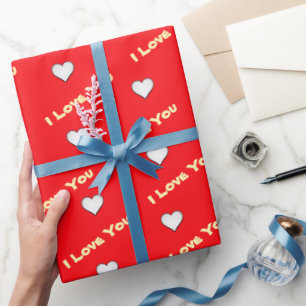 Papel De Presente Vermelho com coração branco