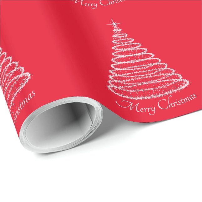 Papel De Presente Vermelho de Árvore de Prata de Natal Feriado (Ponta do rolo)