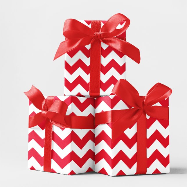 Papel De Presente Vermelho de Natal e Chevron Branco (Christmas Red and White Chevron Wrapping Paper)