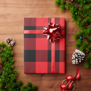 Papel De Presente Vermelho de Natal e Preto Xadrez Búfalo