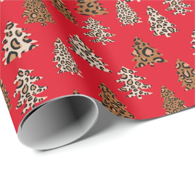 Papel De Presente Vermelho de Natal para impressão de leopardo (Ponta do rolo)