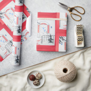 Papel De Presente Vermelho de Passagem Feriada