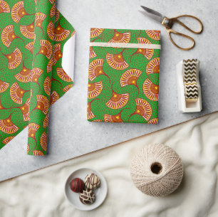 Papel De Presente Vermelho Dourado E Verde Ankara Estampa De Leque E