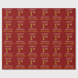 Papel De Presente Vermelho, Dourado "primeiro aniversario FELIZ"