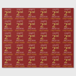 Papel De Presente Vermelho, Dourado "segundo aniversário FELIZ"