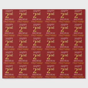 Papel De Presente Vermelho, Dourado "segundo aniversário FELIZ"
