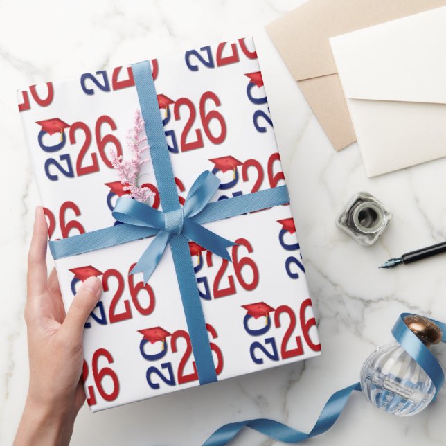 Papel De Presente Vermelho e Azul para Graduação 2025 (Presentear)