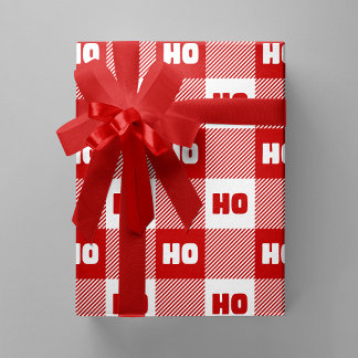 Papel De Presente Vermelho e Branco Chic Natal Plaid Ho Ho Ho