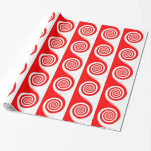 Papel De Presente Vermelho e Branco Pepperminto Candy Swirl