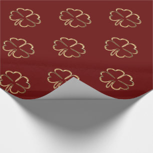 Papel De Presente Vermelho e Dourado Vejam Quatro Folhas