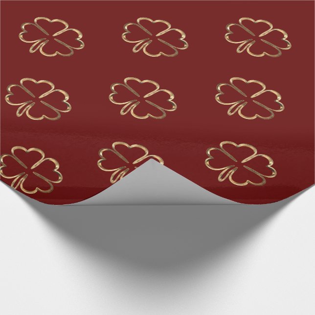 Papel De Presente Vermelho e Dourado Vejam Quatro Folhas (Ponta)