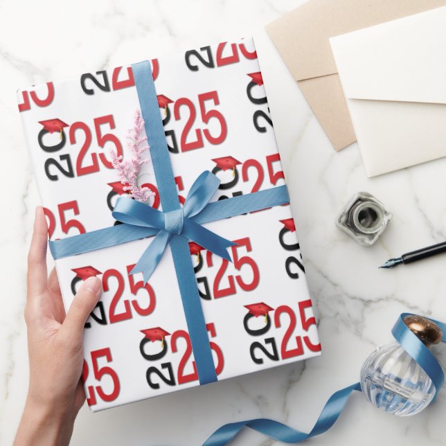 Papel De Presente Vermelho e Preto para Graduação 2025 (Presentear)