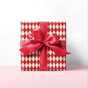 Papel De Presente Vermelho e Rosa Argyle Festivo Natal Moderno