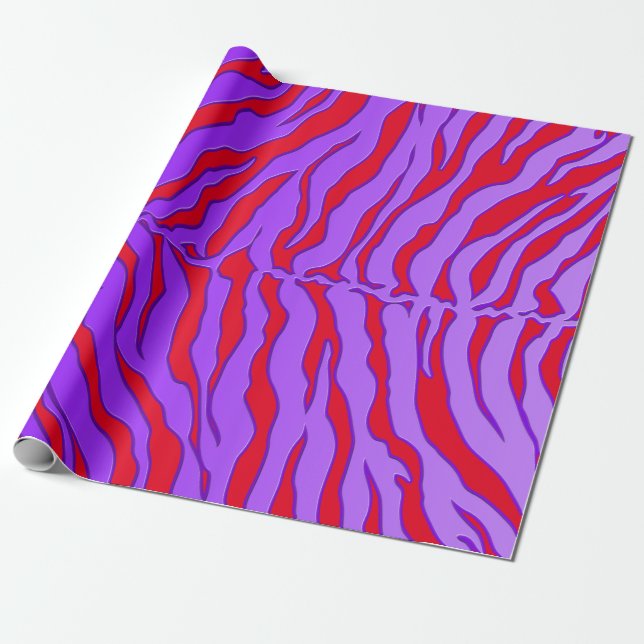 Papel De Presente Vermelho E Roxo Tigre Impressão Animal (Desenrolado)