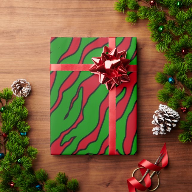Papel De Presente Vermelho E Verde Tigre Impressão Animal (Presente de Natal)