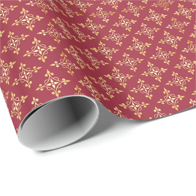 Papel De Presente Vermelho Elegante e Dourado Quatre (Ponta do rolo)