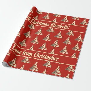 Papel De Presente Vermelho elegante e teste padrão Dourado da árvo