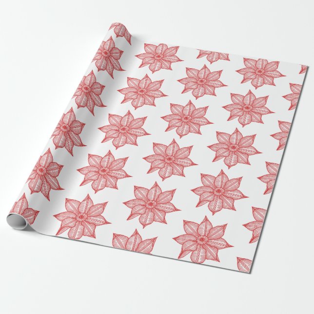 Papel De Presente Vermelho em Flores Brancas (Desenrolado)