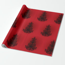 Papel De Presente Vermelho Escuro com Lustres Pretos