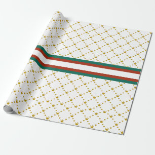 Papel De Presente Vermelho Faixa Verde Dourado padrão da coroa real