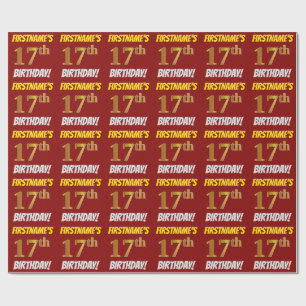 Papel De Presente Vermelho, falso/ouro de imitação, "17o ANIVERSÁ