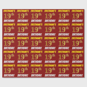 Papel De Presente Vermelho, falso/ouro de imitação, "19o ANIVERSÁ
