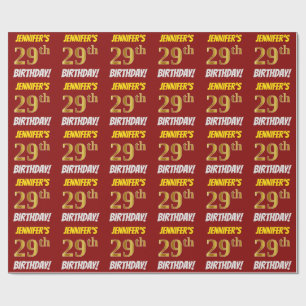 Papel De Presente Vermelho, falso/ouro de imitação, "29o ANIVERSÁ