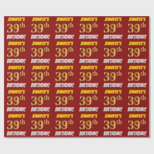 Papel De Presente Vermelho, falso/ouro de imitação, "39th