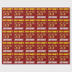 Papel De Presente Vermelho, falso/ouro de imitação, "55th