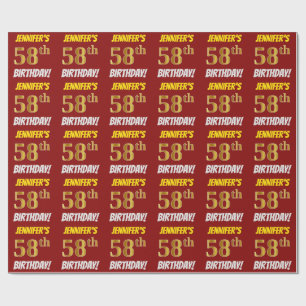 Papel De Presente Vermelho, falso/ouro de imitação, "58th