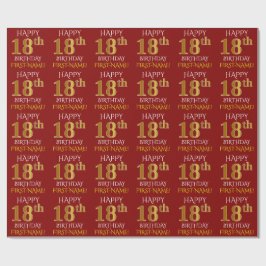 Papel De Presente Vermelho, Faux Dourado "FELIZ 18 ANOS"