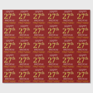 Papel De Presente Vermelho, Faux Dourado "FELIZ 27 ANOS"