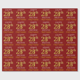 Papel De Presente Vermelho, Faux Dourado "FELIZ 28 ANOS"